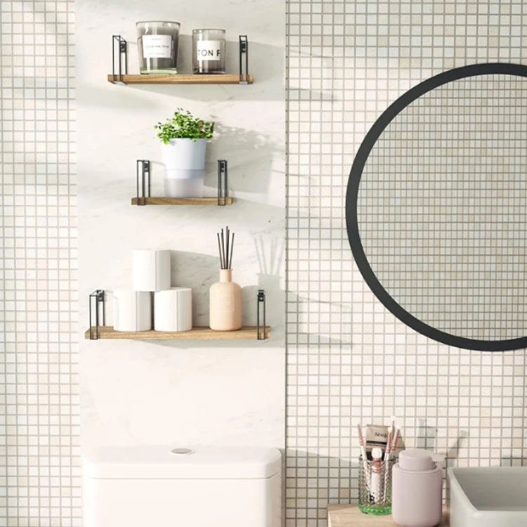 Farmhouse rustic wooden wall shelves home decor floating display shelf