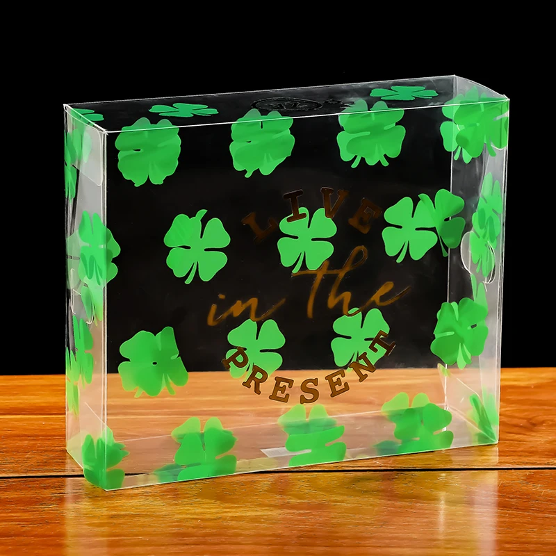 Лидер продаж, пластиковая коробка из ПВХ с принтом клевера, Подарочная коробка для косметики, Прямая поставка с завода