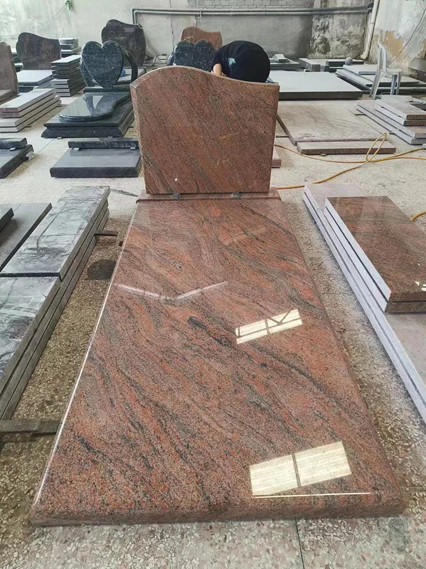 European Style German Tombstone Slab Multicolor Red Granite Tombstones And Monuments with Laser Etching