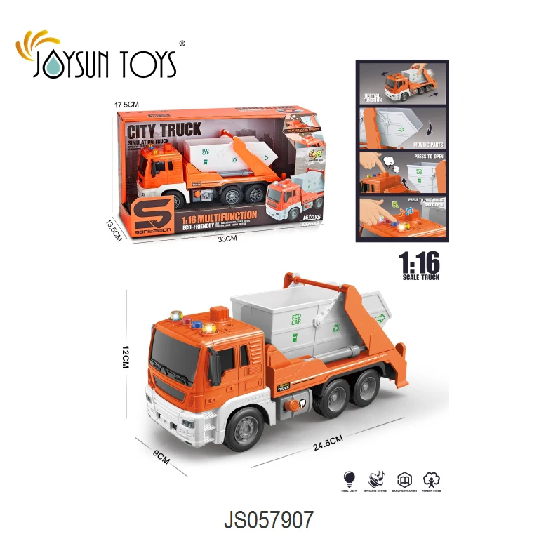1:16 Garbage Truck Toys for Boys Realistic Trash Truck with Trash Can Lifter and Dumping Function With Lights & Sounds