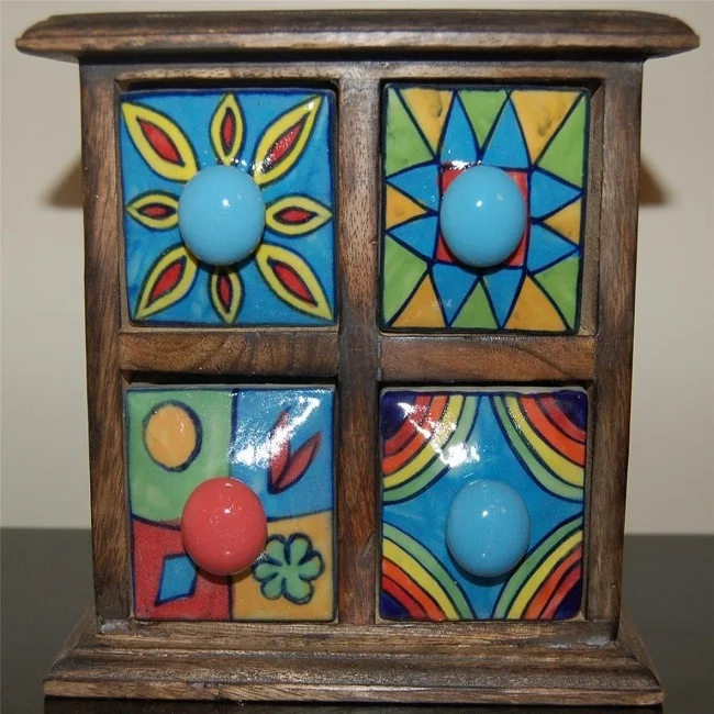 
Mango Wood -Ceramic High Quality Handmade Chest Drawers Mini Cabinet Antique Home Decor 