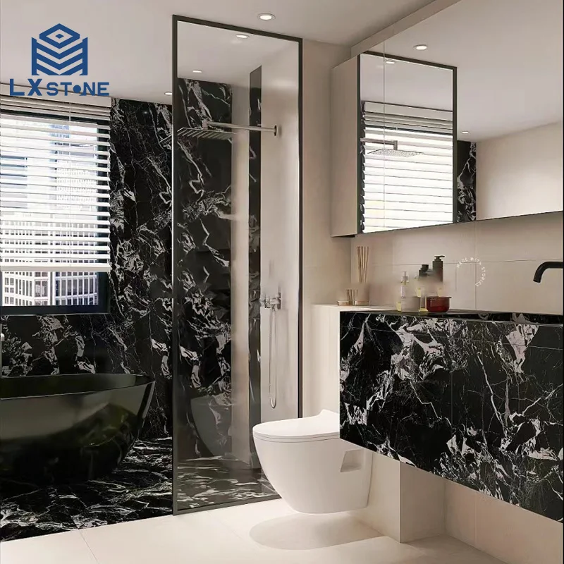 2024 Popular Bathroom Vanity Top Design Napoleon Black Marble Material Stone Bathroom Countertops Tile