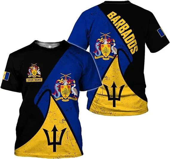 Personalized Customise Barbados Shirts For Men Summer Barbados Flag Tshirt Manufacturers Direct Selling Polyester Casual T-Shirt