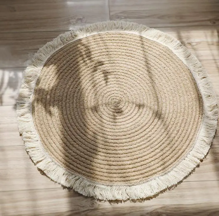 Boho Jute carpet floor round jute rug for decor with tassels