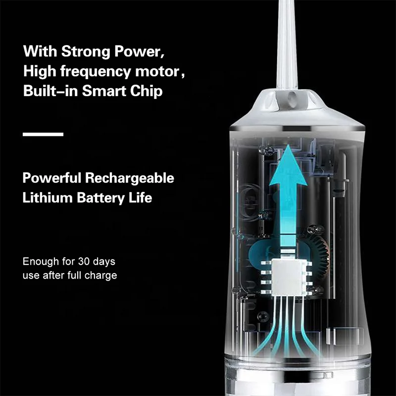 2021 Cordless Dental Electronic Teeth Oral Water Flosser with Big Water Tank USB Rechargeable 3 Mode IPX7 Waterproof