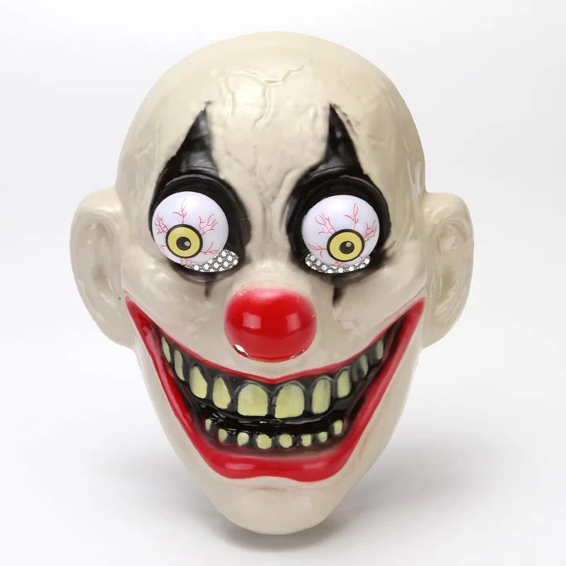 Hard Plastic Halloween Scary Clown Mask with Big Eyes and Red Nose