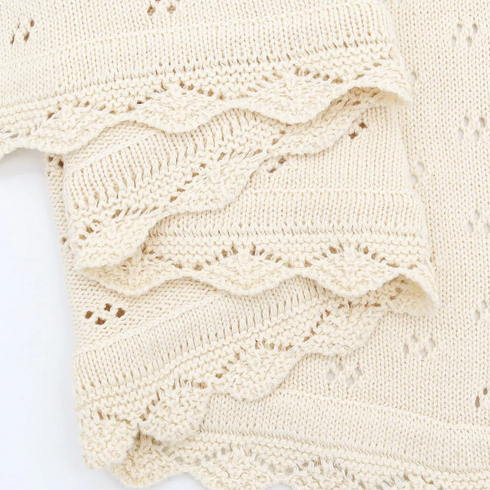 Reversible Crocheted Baby Knit Blanket Popular Breathable Vintage Swaddle Solid Color Holding Cotton Knitted Baby Blanket