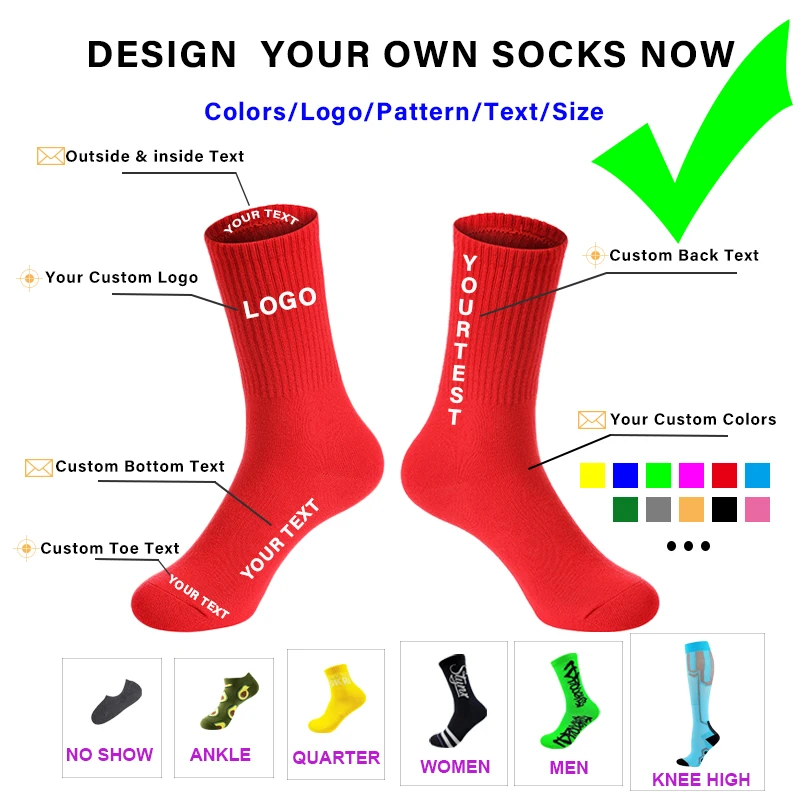 Logo Custom Design Socks Men Custom Socks No MiniMum Order Crew Sport Socks Gym