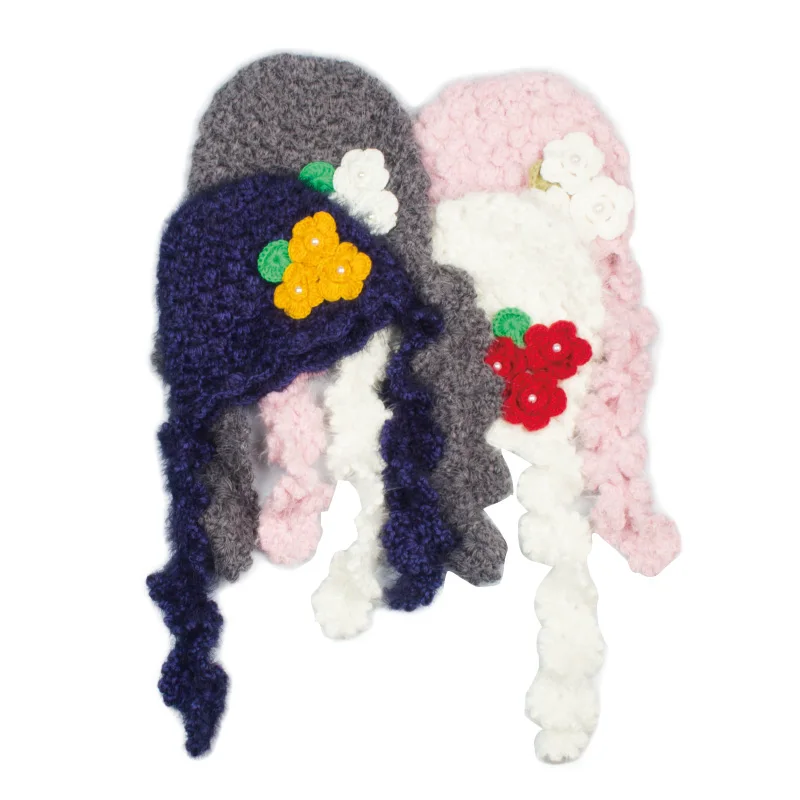 Новые дизайнерские флисовые большие зимние шапочки из мериносовой шерсти для девочек, детские вязаные лыжные шапочки с индивидуальной вышивкой