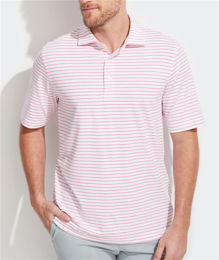Custom Mens Polyester Spandex Golf Slim Fit Performance Jersey Stripe Polo Shirt