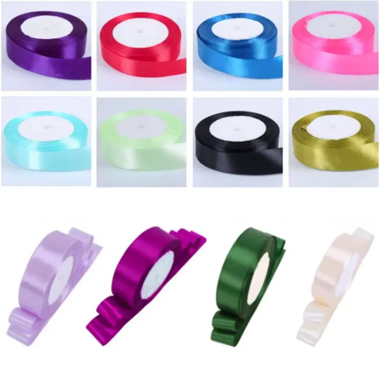Customized Printed Logo Polyester Ribbon Solid Color Polyester Satin Roll Ribbons For Gift Wrap