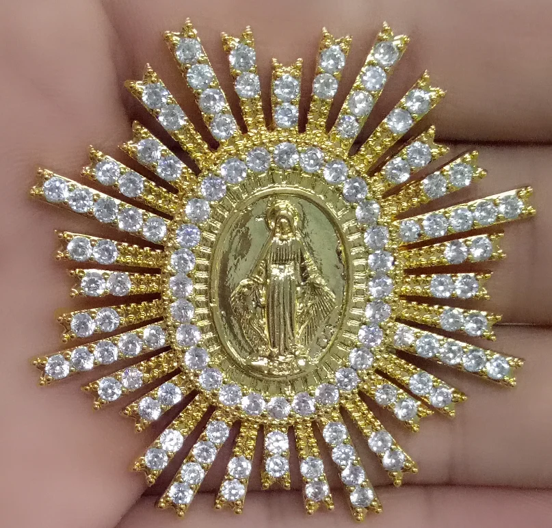 Religious jewelry stretch diamond Sunshine shape God of Mother Virgin Mary pendant necklace