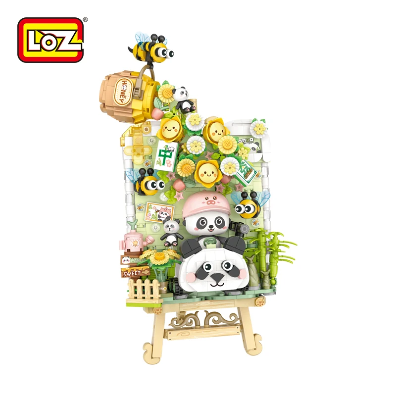 LOZ DIY 3D Puzzle Assembly Small Building Blocks Panda Model 3D Painting Romantic Flower Potted Flower Bee Toy Building Blocks