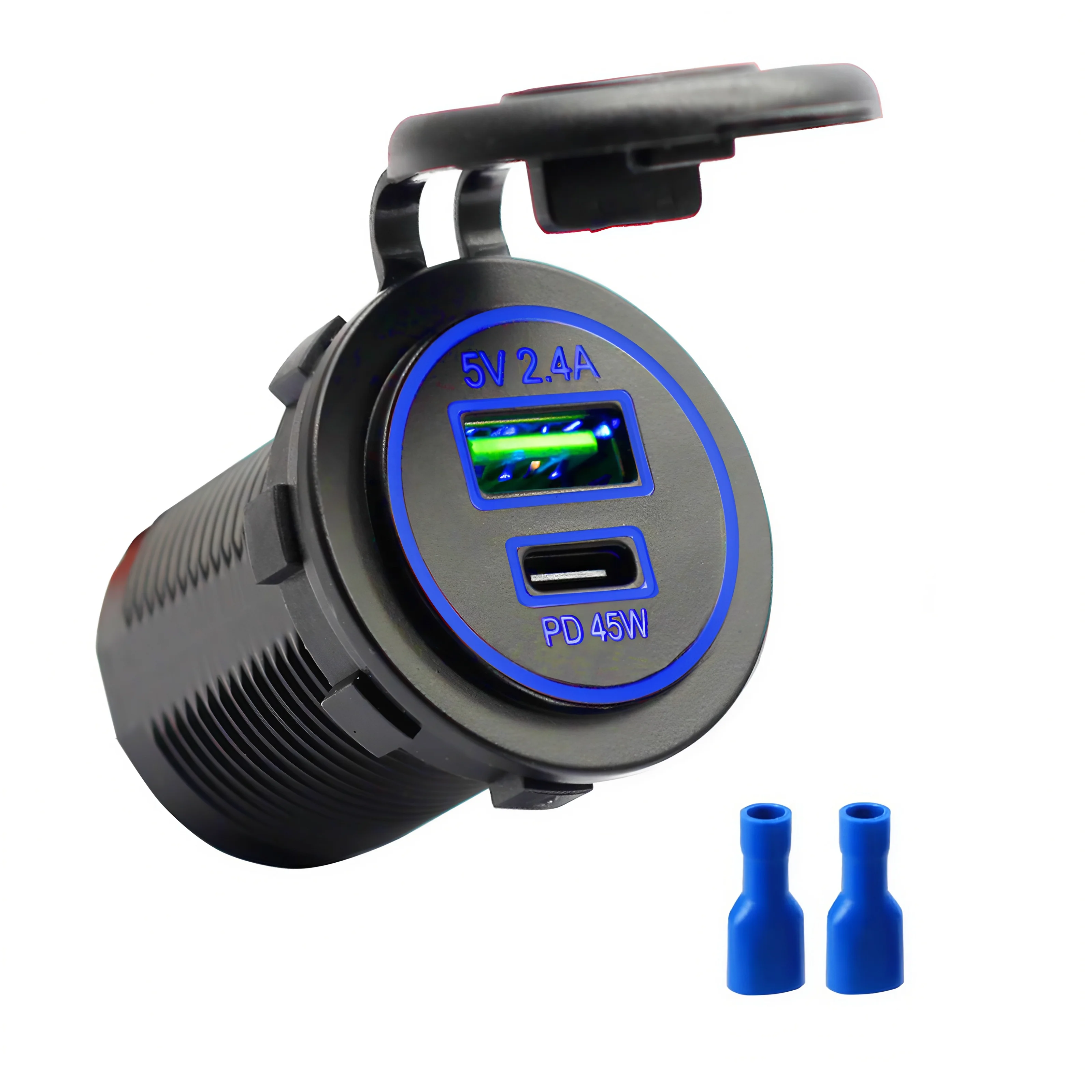 Waterproof Marine 12V 24V DC Dual Port USB PD 1A1C 45W Charger Socket Adapter Power Outlet for Bus Car RV Lighter