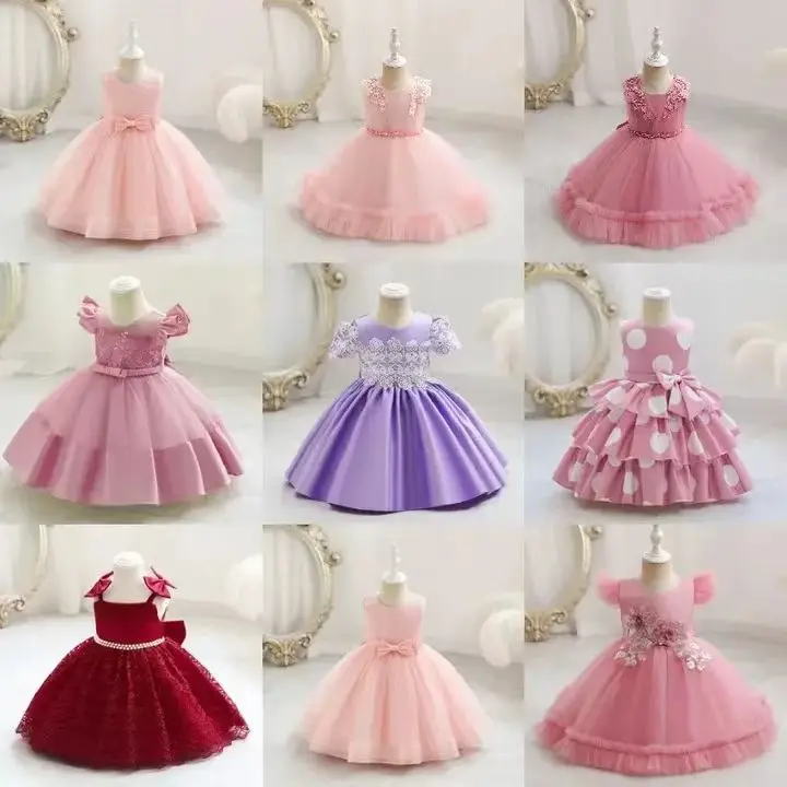 Infant Princess Dress Girls Flower Wedding Party Birthday Tutu Clothes Newborn Infant Bow Kids Dresses