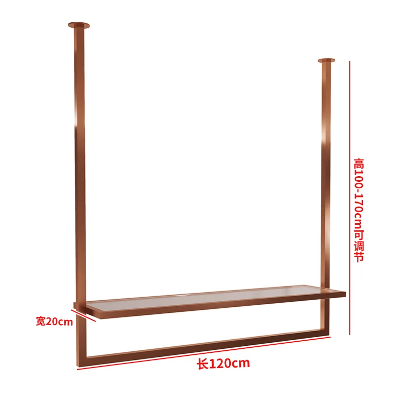 Custom Logo Fashion Boutique Clothing Metal Wall Mounted Ceiling Hanging Garment Rack Chrome Rose Gold Ceiling Clothing Rack