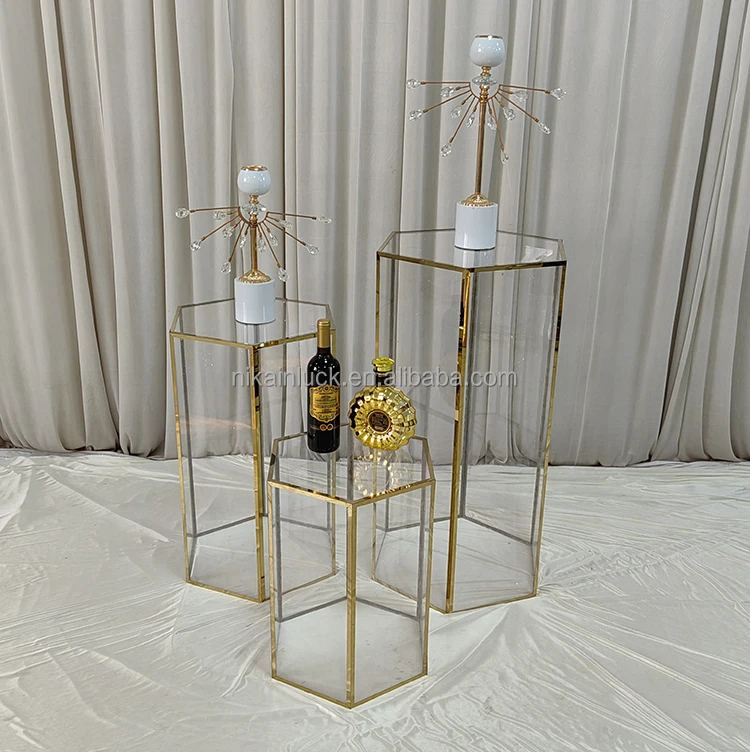 NIKA Golden Metal Wedding Decoration Cake Square Pillar Stand Plinth For Party