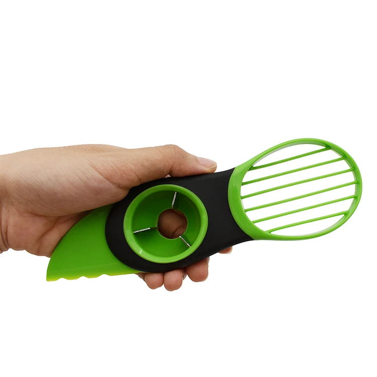 Eco friendly kitchen Fruit Green Avocado Cutter Food grade Plastic 3 in 1 Avocado Slicer Cutter