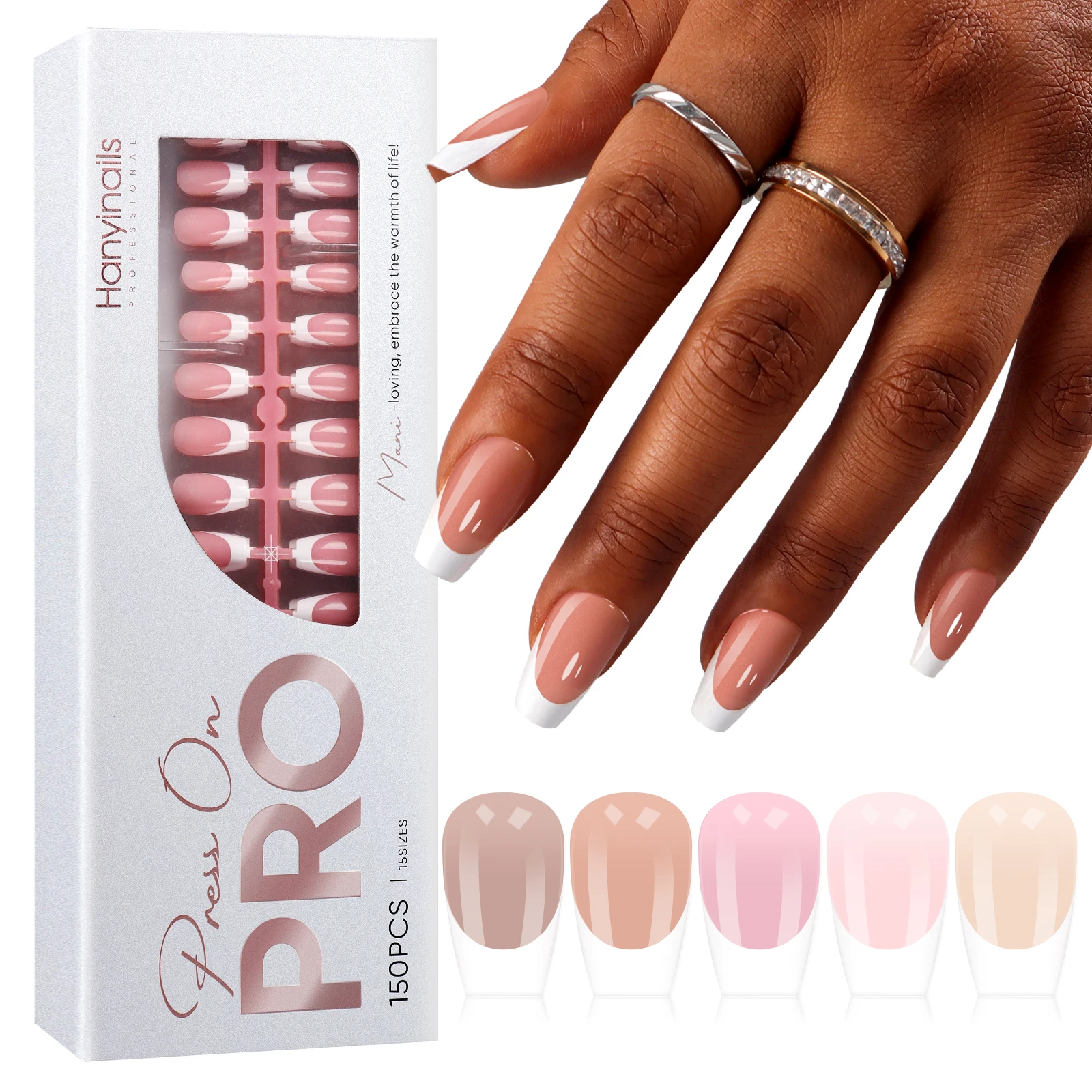 Hanyinails Nail Beauty Shiny French Tip Press On Nails High Quality short coffin  soft gel x tips Nail extension tips