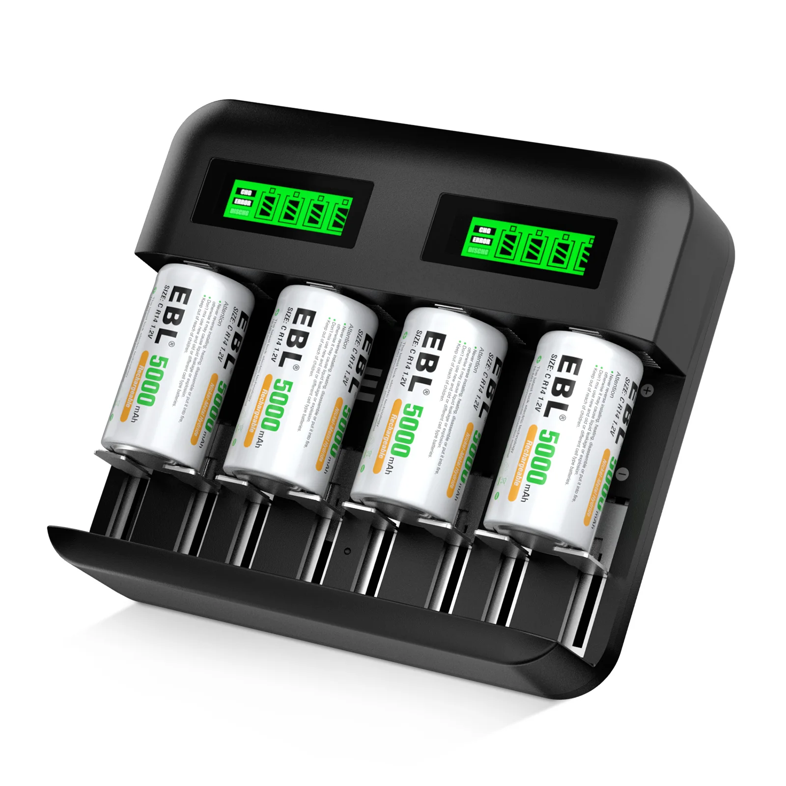 EBL Rechargeable C Batteries 4 Pack And LCD Rechargeable Battery Charger For Ni-MH AA AAA C D Rechargeable Batteries