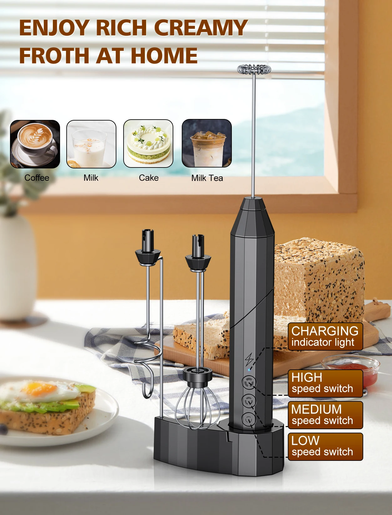 Portable Automatic Battery Operated Egg Beater Powerful Whisk Handheld Foam Maker Blender Mini Electric Milk Frother for Coffee
