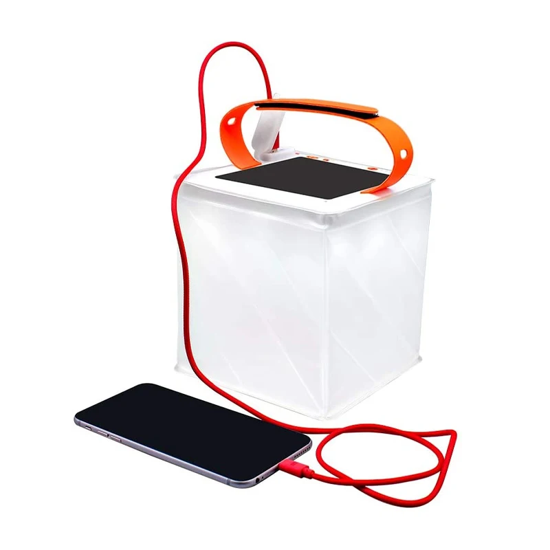 Outdoor Collapsible Led Solar Inflatable Folding 100% Waterproof 2-In-1 Phone Charger Battery Soalr Camping Light