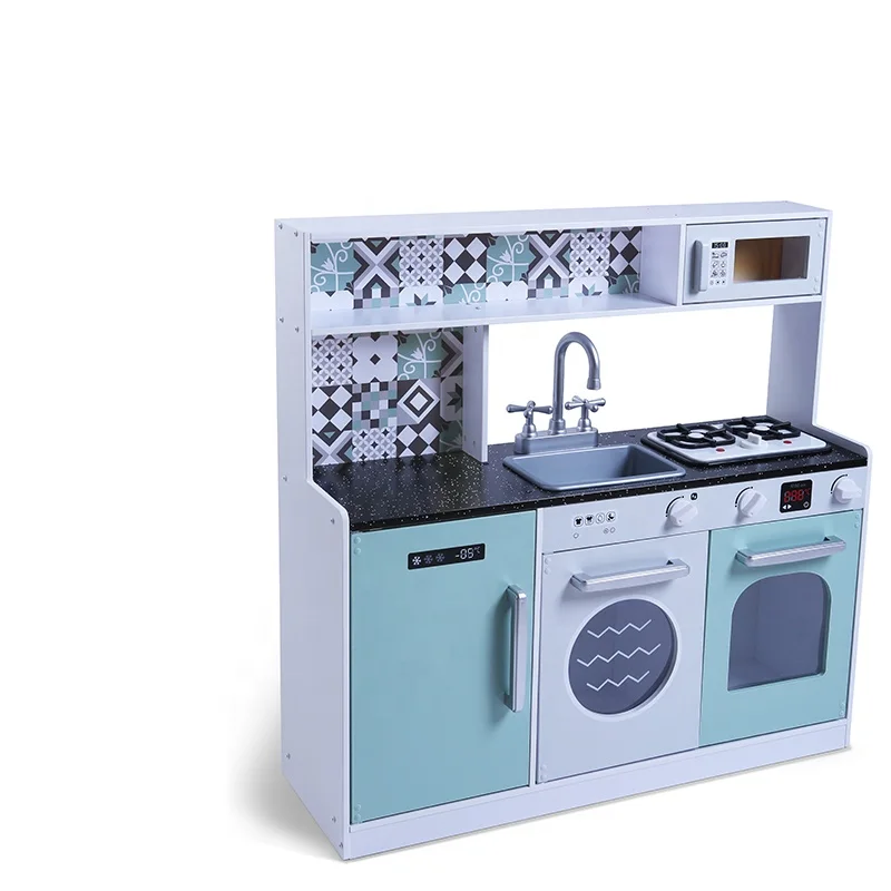 Montessori Educational Toys Large Wooden Play Kitchen Toy with Electronic Stove for Toddler