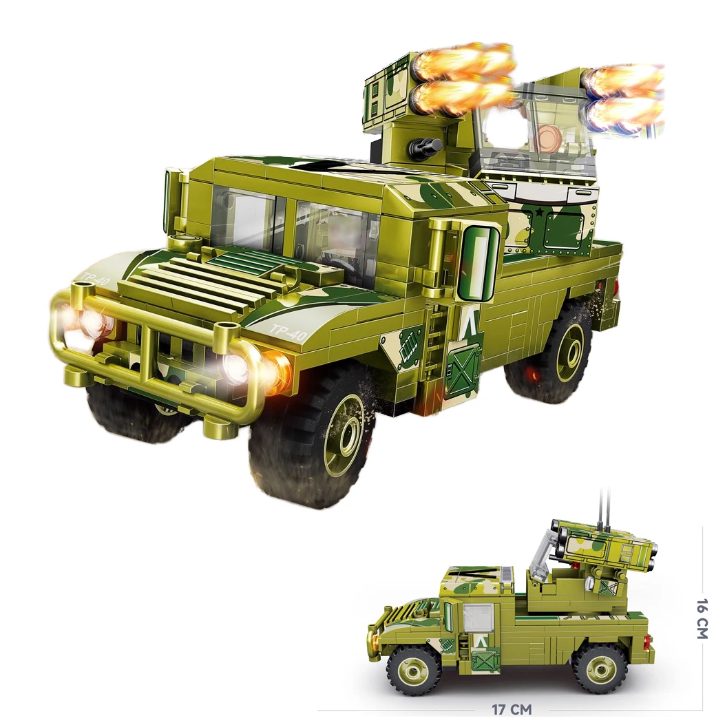M1097 1991 Missile Terrain Vehicle Plastic Military Equipment Firearms Model Kit with Mini Soldier Military Building Block