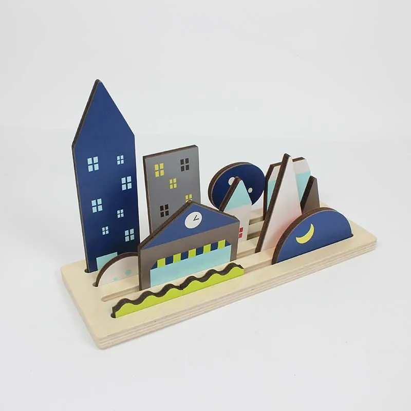 KIU Double Side Different Shapes Wooden Blocks Toys Building Blocks Puzzle Toys Diy Landscape Creative Toys