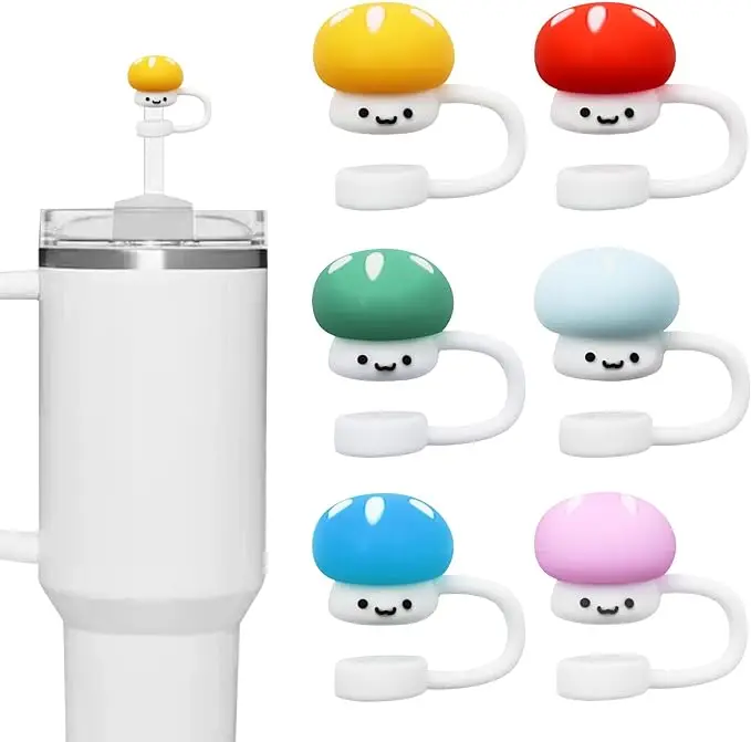 Reusable Drinking Protector custom factory Silicone Straw Cover 10 mm cute  Mushroom Straw Toppers Tips Protector