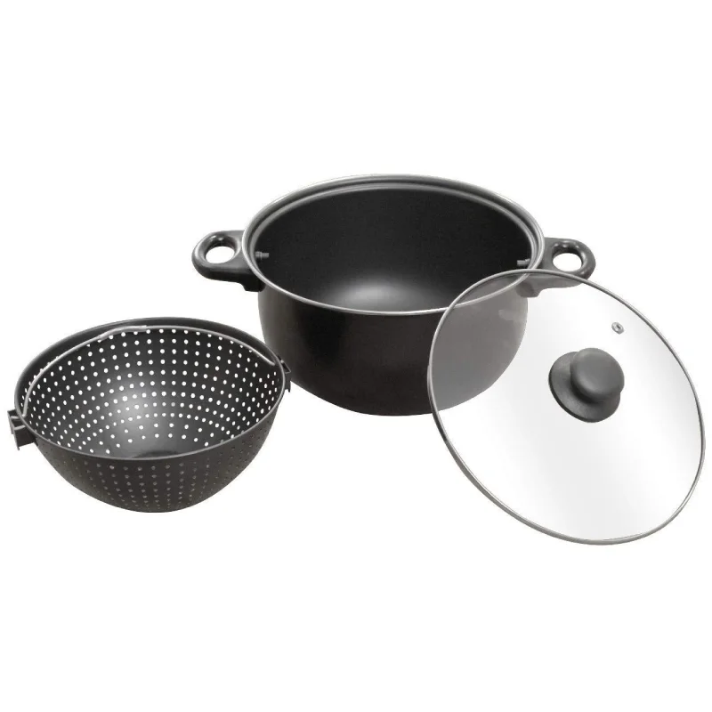 6 QT Easy Draining Built-in Rotatable Filter Basket Multifunction Pasta Pot with Non-Slip Handle Cooking Pot with Strainer Lid