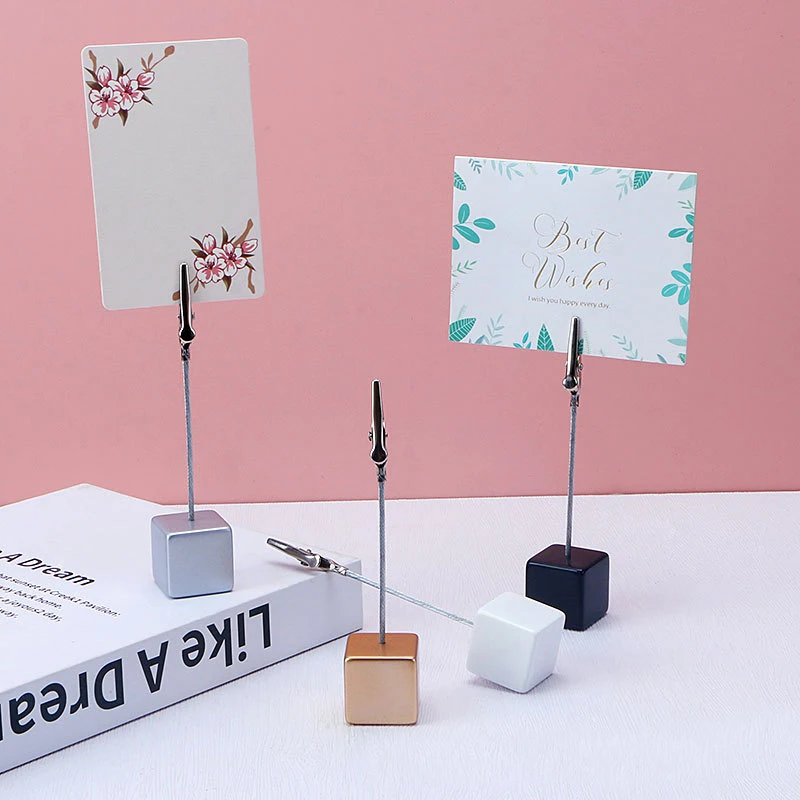 Black cube design resin base metal alligator clips plastic table stand holder