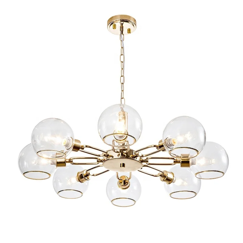 
EEA 8-Light Living Room Modern Brass Blown Glass Chandelier Lights For Homes 