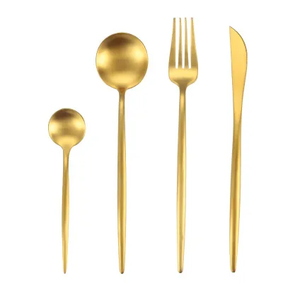 Gold Western Dinnerware Restaurant 304 Stainless Steel Wedding Luxury Metal Spoon Fork Set Cutlery
