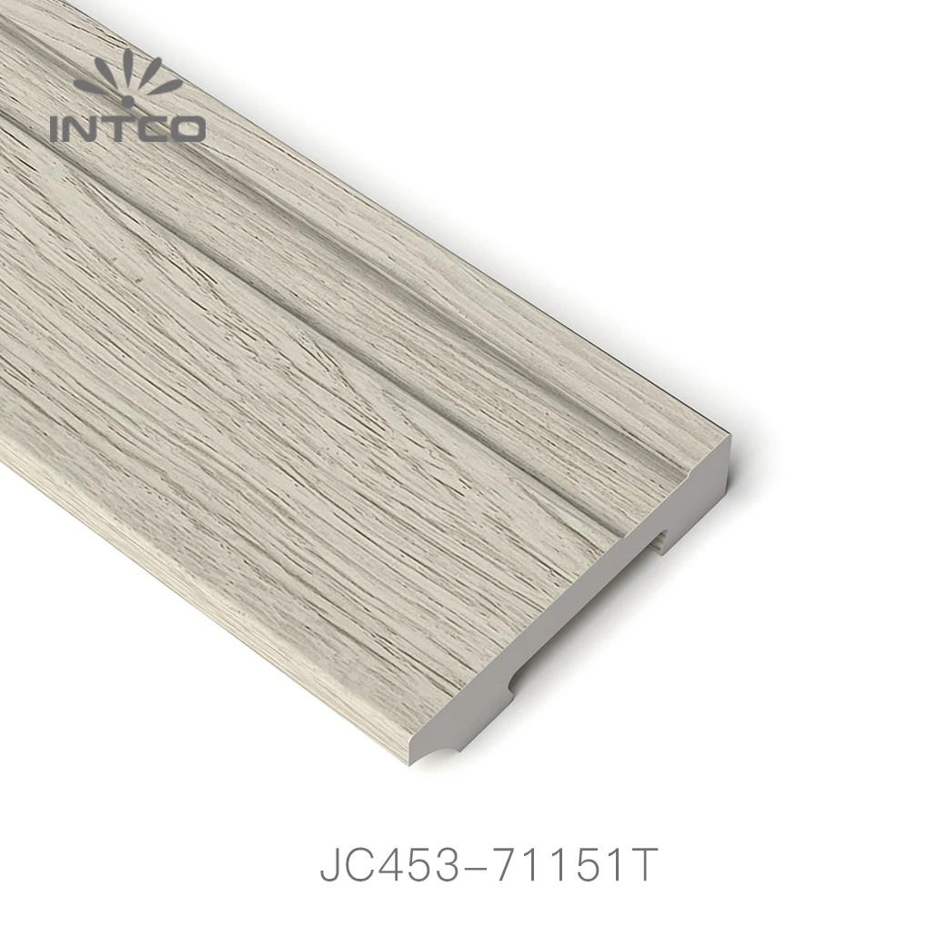 INTCO Hot Selling Waterproof Easy to Install Floor Accessories Wood Color Plastic Wall Skirting Decoration Baseboard