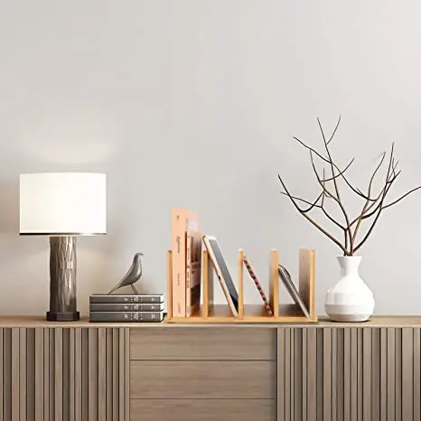 4 Slots Bamboo Wood Desktop File Folder Desk Organizer Bamboo Wooden Countertop Sorter Holder