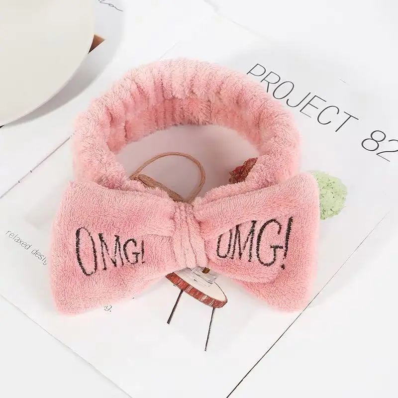 Winter Warm Coral Fleece Big Bow Head Band OMG Letters Designer Woman Face Wash Spa Makeup Headband