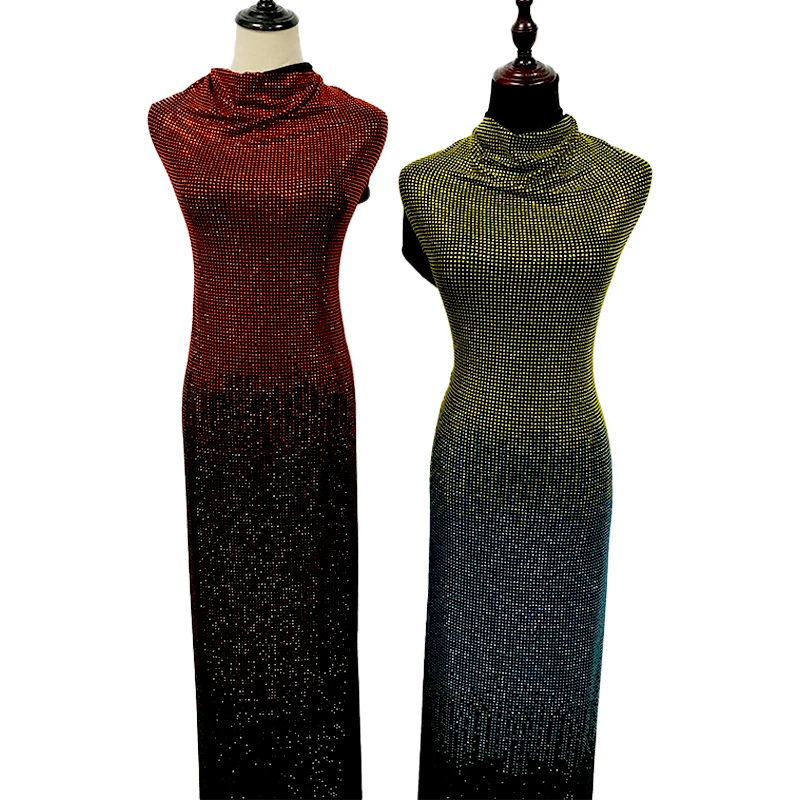 FB002 New Arrival Stretchable  Fabric Shiny Diamonds Crystal Fabric Mix Color Garment Dress Glass Rhinestone Fabric