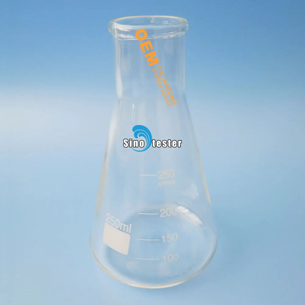 Laboratory Equipment Glass 250Ml Conical Flask Wide Neck Bottle