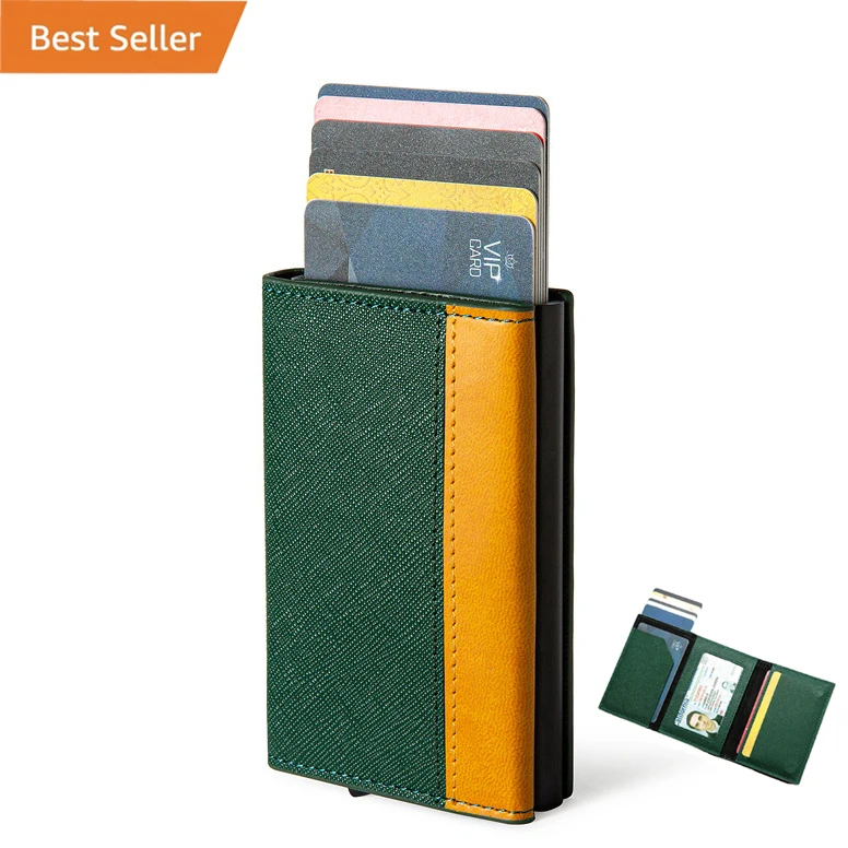 Credit Card Holder With Banknote Compartment RFID Blocking Pop up Wallet Fashion Slim Leather Card Wallet ID Card Holder