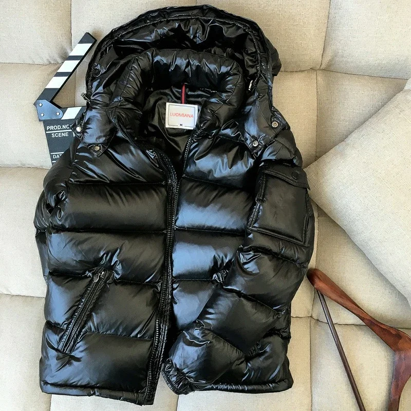 Winter short shiny puffer down coat men bubble jackets