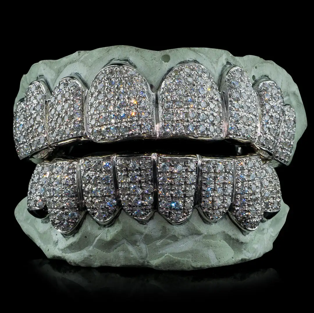 Customize Grillz Diamond Teeth Mirco Pave Hiphop Teeth 8 top 8 bottom 925 Sterling Silver Iced Out Vvs Moissanite Grillz