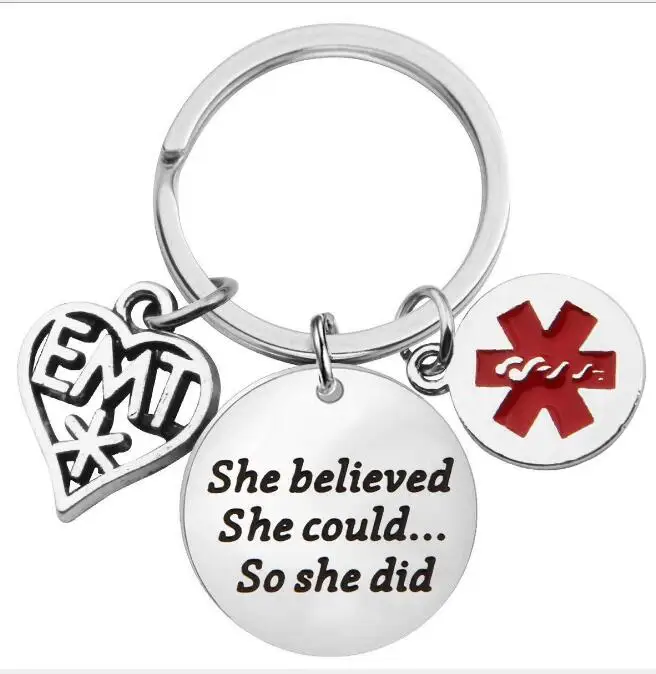 Factory Price EMT Nurse and Doctor Cylinder Needle and Stethoscope Medical Metal Keychain