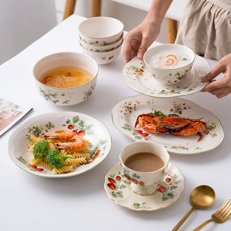 Retro Embossed Ceramic Tableware Salad Trays Dessert Plate Decorative Wedding Creative bowl dinnerware set arabic