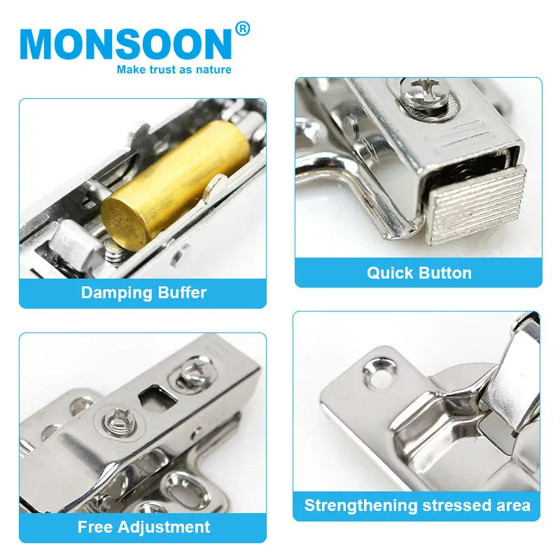 Stainless Steel Furniture Hydraulic Invisible Kitchen Full Overlay 35mm Clip on Cabinet Hinges Soft Close for Cupboard Bedroom
