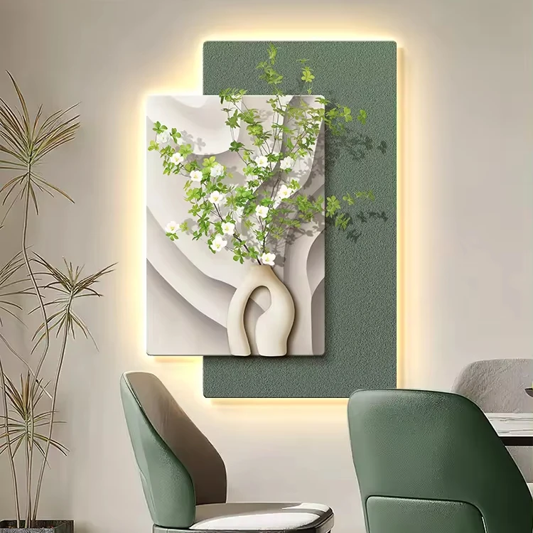Yiwu original factory entrance plant and flower decoration painting modern LED hanging painting home decoration