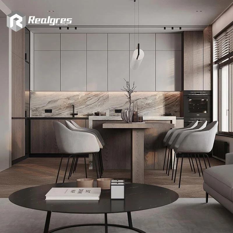 Realgres Set Ready Made Room Warm Beige Soft Surface Modern Kitchen Wall Cabinets Cocina Empotrada