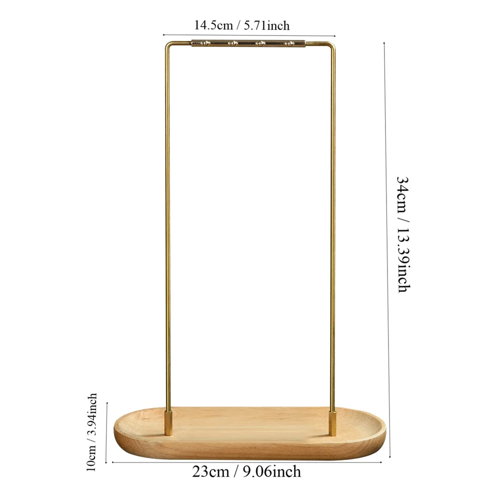 Chinese Calligraphy Brush Pen Holder with 8 Needles Metal and Wooden Base Brass Ink Hanger Desk Organizer