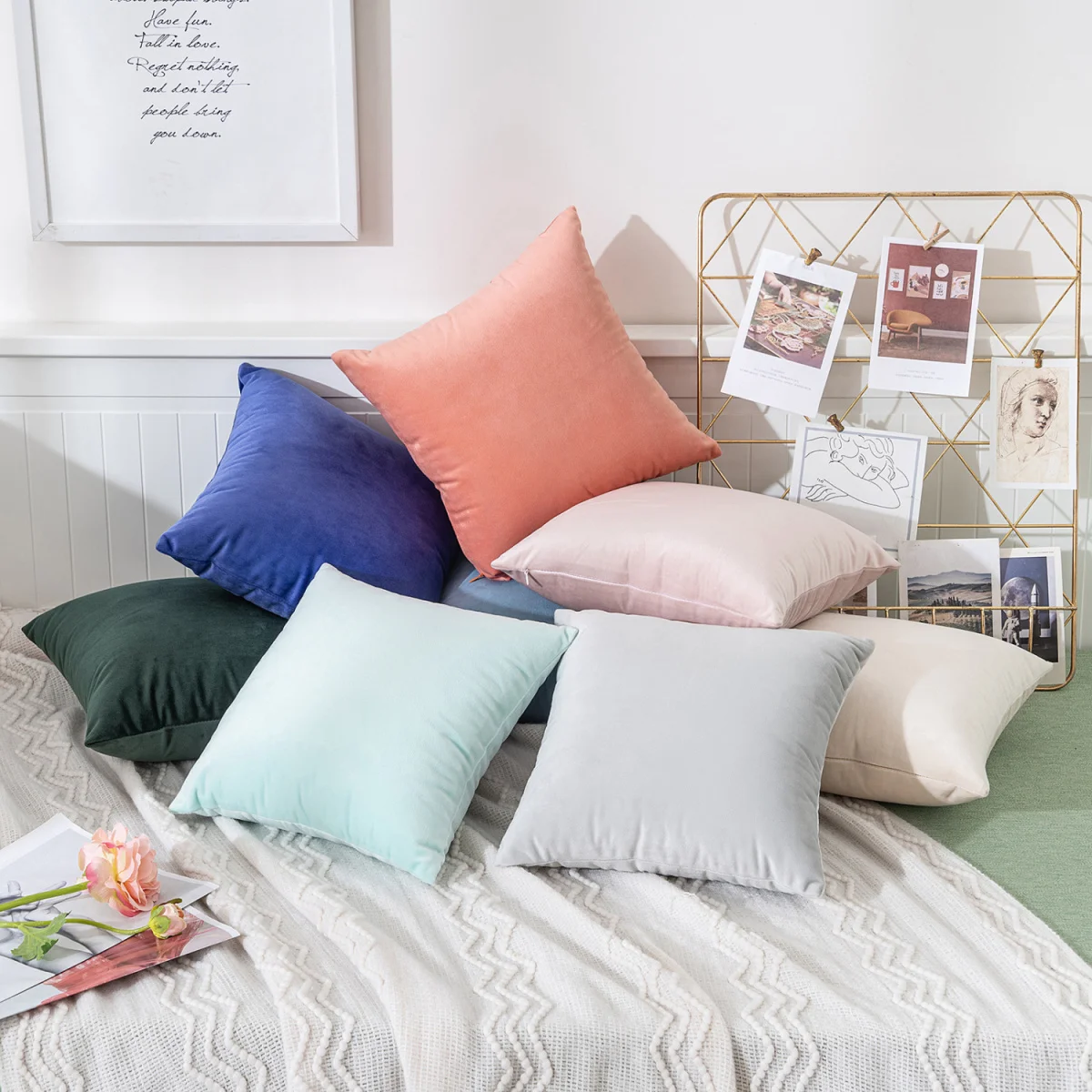 Wholesale Square velvet cushion cover home decor super soft Green velvet pillow case 45X45 50X50 Solid velvet decorative Cushion