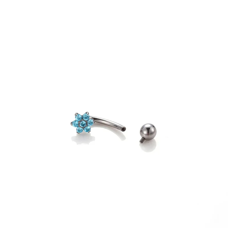 Titanium material cubic zirconium navel piercing jewelry flower screw threaded fashion titanium belly piercing jewelry